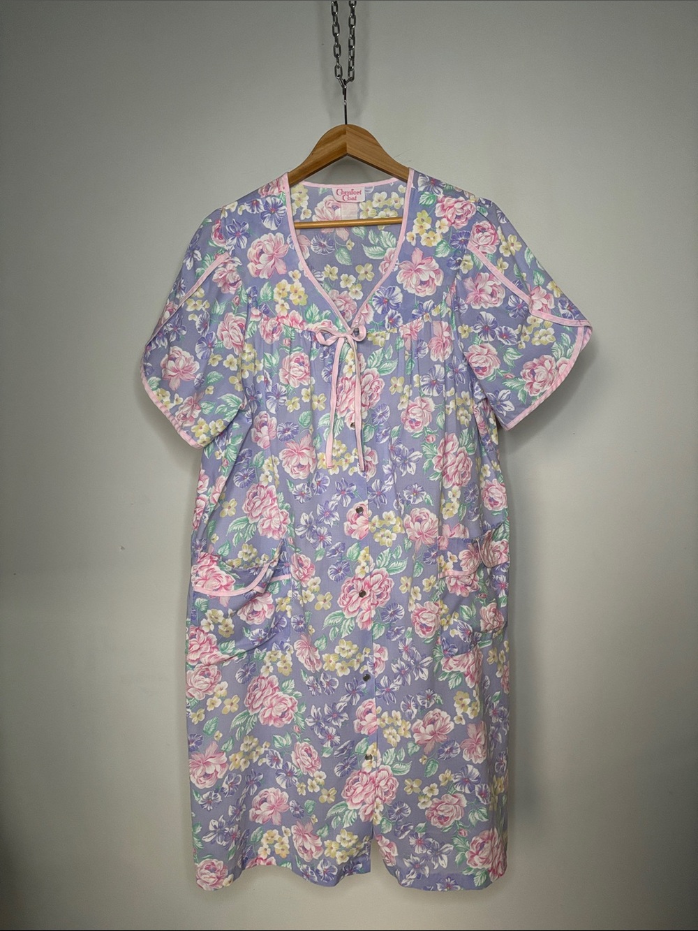 Vintage 60’s Floral Midi House Dress in Lavender and Pink Size Large